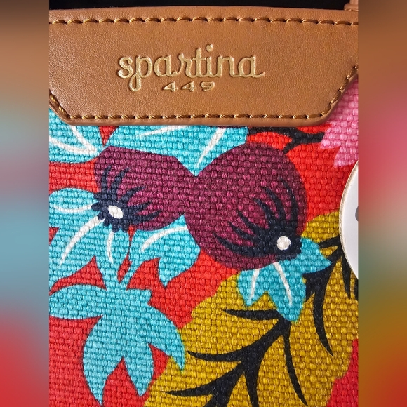 Spartina Island Tote Woven linen and leather Tote with leather Pom Pom charm NWT - Picture 2 of 16